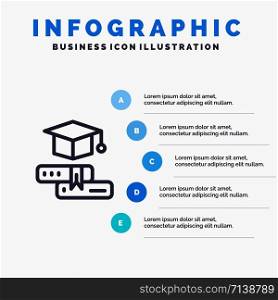 Books, Cap, Education, Graduation Line icon with 5 steps presentation infographics Background