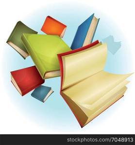 Books Collection Background. Illustration of a background of books, with red, green, blue and orange covers, for bookstore and library showcase