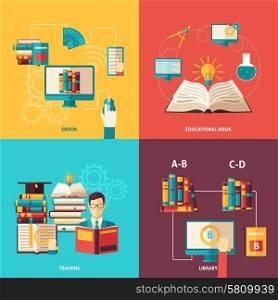 Books Decorative Icon Set. Electronic and paper books and library education and training flat color icon set isolated vector illustration