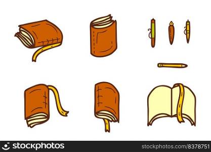 Books doodle icons collection isolated on white background. Knowledge and education symbol set. Hand drawn vector illustration for decor and design.