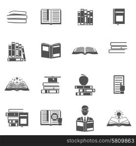 Books Flat Silhouette Icon Set. Books with bookmarks volumes in piles or sets and readers flat silhouette icon set isolated vector illustration