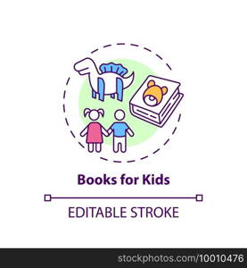 Books for kids concept icon. Online library category idea thin line illustration. Educational materials for children. Available literature. Vector isolated outline RGB color drawing. Editable stroke. Books for kids concept icon