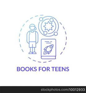 Books for teens concept icon. Online library categories idea thin line illustration. New technology. Science literature. Important educational matherials. Vector isolated outline RGB color drawing.. Books for teens concept icon