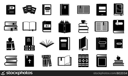 Books icon set. Simple set of books vector icons for web design isolated on white background. Books icon set, simple style