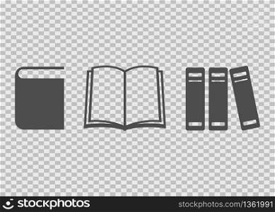 Books icon set with transparent background. Opened book. Side view or front view of a book. Dictionary for teaching or learning. Vector EPS 10.