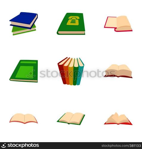 Books icons set. Cartoon illustration of 9 books vector icons for web. Books icons set, cartoon style