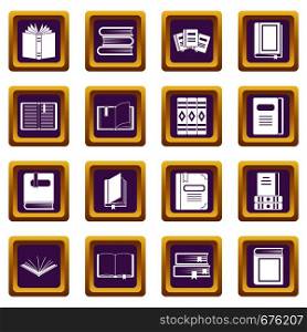 Books icons set in purple color isolated vector illustration for web and any design. Books icons set purple
