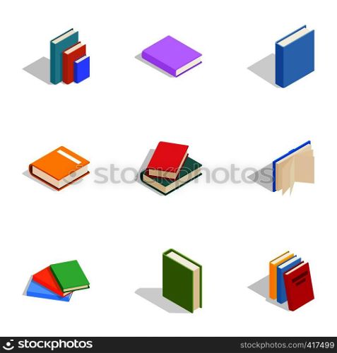 Books icons set. Isometric 3d illustration of 9 books vector icons for web. Books icons set, isometric 3d style