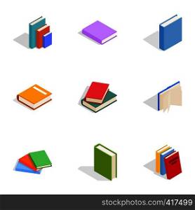 Books icons set. Isometric 3d illustration of 9 books vector icons for web. Books icons set, isometric 3d style