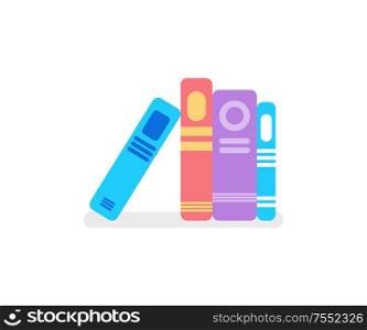 Books library publications in hard covers isolated icons set vector. Textbooks with information to study, materials useful in education knowledge. Books Library Publications in Hard Covers Set