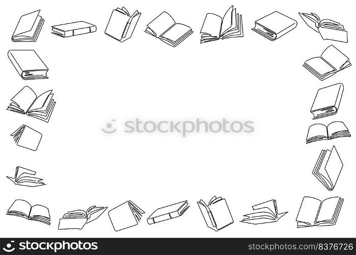 books line art pattern frame vector illustration for decoration, background,etc. One line drawing of book icon.
