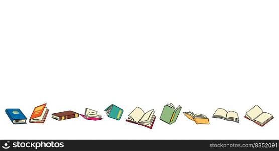 books line art pattern vector illustration for decoration, background,etc. One line drawing of book colored line icon.
