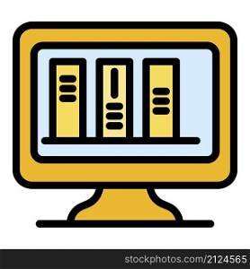 Books on a computer screen icon. Outline books on a computer screen vector icon color flat isolated. Books on a computer screen icon color outline vector