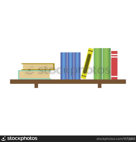 Books on bookshelf. Stack of books on a wooden shelf vector. Books on bookshelf. Stack of books on a wooden shelf