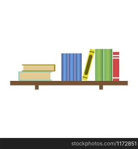 Books on bookshelf. Stack of books on a wooden shelf vector. Books on bookshelf. Stack of books on a wooden shelf