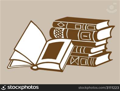 books on brown background, vector illustration