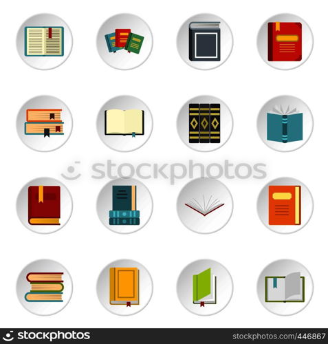 Books set icons in flat style isolated on white background. Books set flat icons
