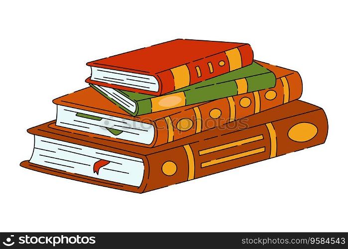 books stack with bookmarks for reading, professional knowledge, education, studying Textbooks pile. Flat vector illustration isolated on white background. books stack with bookmarks for reading, education