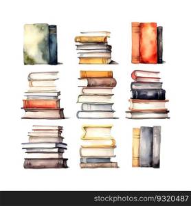 books watercolor for print design. Education, knowledge concept. Hand drawn vector illustration. Vintage vector texture. Old paper.