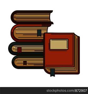 Books with bookmarks for literature reading and and poetry writing. Vector isolated icon for bookstore, bookshop or old literature library design. Books with bookmarks vector icon for poetry literature or bookstore and bookshop library design