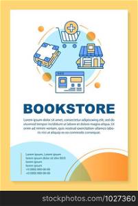 Bookshop poster template layout. Virtual library. Online book shopping. Banner, booklet, leaflet print design with linear icons. Vector brochure page layouts for magazines, advertising flyers