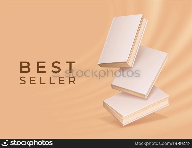 Bookstore or library poster with realistic floating blank book mockups. Closed books with empty cover. Reading and education vector concept. Textbooks for learning or studying, literature. Bookstore or library poster with realistic floating blank book mockups. Closed books with empty cover. Reading and education vector concept