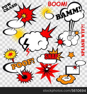 Boom comic bubbles snap humor fun template design for superhero book vector illustration