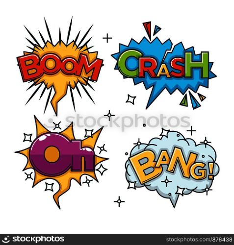 Boom, crash, bang and oh bubble sound blast clouds for cartoon or comic book with vector color explosions and puffs. Boom, crash, bang and oh vector sound blast clouds