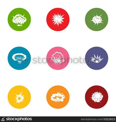 Boom icons set. Flat set of 9 boom vector icons for web isolated on white background. Boom icons set, flat style
