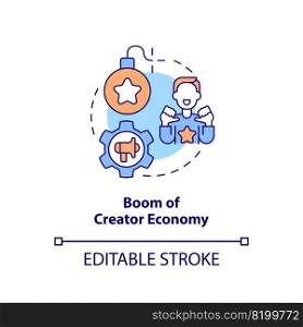 Boom of creator economy concept icon. Content creation. Social media trend abstract idea thin line illustration. Isolated outline drawing. Editable stroke. Arial, Myriad Pro-Bold fonts used. Boom of creator economy concept icon