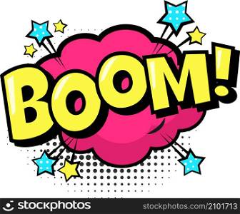 Boom sound comics style dotted bubble isolated. Vector boom sound bubble, cartoon speech cloud, comic design illustration. Boom sound comics style dotted bubble isolated