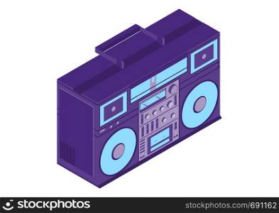 Boombox. Retro tape deck in bright colors. Isometric view. Flat vector.
