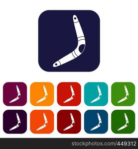 Boomerang icons set vector illustration in flat style In colors red, blue, green and other. Boomerang icons set flat