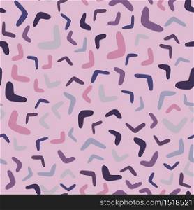 Boomerang seamless pattern on pink background. Abstract shape endless wallpaper. Decorative backdrop for fabric design, textile print, wrapping. Vector illustration.. Boomerang seamless pattern on pink background. Abstract shape endless wallpaper.