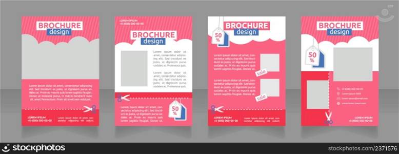 Boost brand awareness with discounts blank brochure design. Template set with copy space for text. Premade corporate reports collection. Editable 4 paper pages. Ubuntu Bold, Regular fonts used. Boost brand awareness with discounts blank brochure design