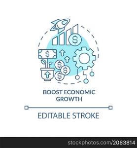Boost economic growth blue concept icon. Automation advantages abstract idea thin line illustration. Isolated outline drawing. Editable stroke. Roboto-Medium, Myriad Pro-Bold fonts used. Boost economic growth blue concept icon