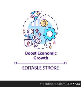 Boost economic growth concept icon. Automation advantages abstract idea thin line illustration. Isolated outline drawing. Editable stroke. Roboto-Medium, Myriad Pro-Bold fonts used. Boost economic growth concept icon