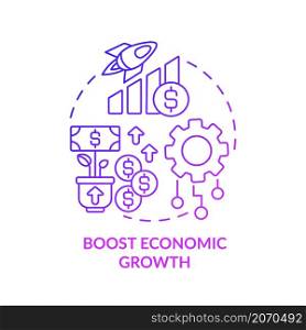 Boost economic growth purple gradient concept icon. Automation advantages abstract idea thin line illustration. Isolated outline drawing. Editable stroke. Roboto-Medium, Myriad Pro-Bold fonts used. Boost economic growth purple gradient concept icon