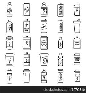 Boost energetic drink icons set. Outline set of boost energetic drink vector icons for web design isolated on white background. Boost energetic drink icons set, outline style