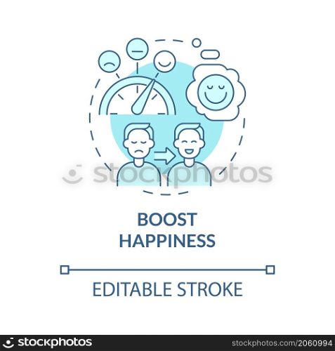 Boost happiness turquoise concept icon. Think positive. Wellness lifestyle abstract idea thin line illustration. Isolated outline drawing. Editable stroke. Roboto-Medium, Myriad Pro-Bold fonts used. Boost happiness turquoise concept icon