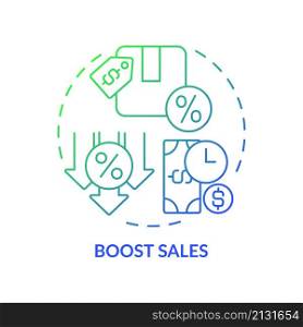 Boost sales green blue gradient concept icon. Dynamic pricing abstract idea thin line illustration. Implementing marketing tactic. Isolated outline drawing. Roboto-Medium, Myriad Pro-Bold fonts used. Boost sales green blue gradient concept icon