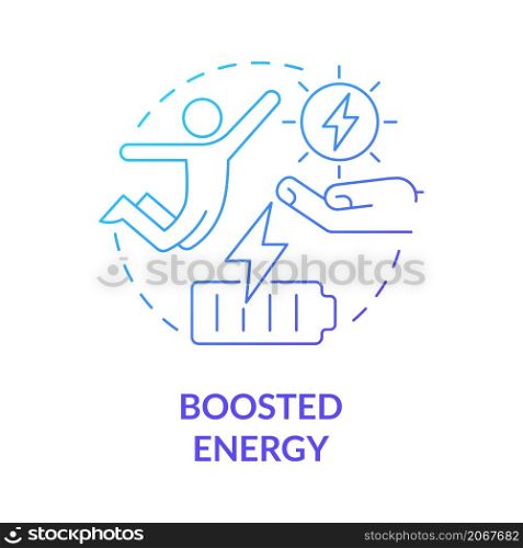 Boosted energy blue gradient concept icon. Living full balanced life. Active lifestyle abstract idea thin line illustration. Isolated outline drawing. Roboto-Medium, Myriad Pro-Bold fonts used. Boosted energy blue gradient concept icon