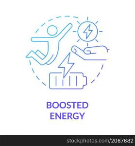 Boosted energy blue gradient concept icon. Living full balanced life. Active lifestyle abstract idea thin line illustration. Isolated outline drawing. Roboto-Medium, Myriad Pro-Bold fonts used. Boosted energy blue gradient concept icon