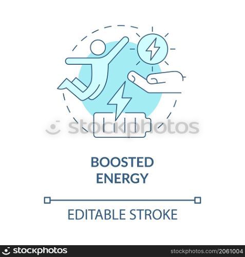 Boosted energy turquoise concept icon. Living full active life abstract idea thin line illustration. Isolated outline drawing. Editable stroke. Roboto-Medium, Myriad Pro-Bold fonts used. Boosted energy turquoise concept icon