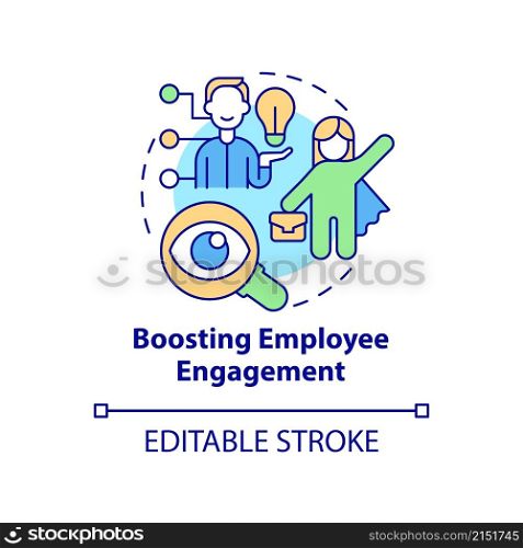 Boosting employee engagement concept icon. Business transparency in company abstract idea thin line illustration. Isolated outline drawing. Editable stroke. Roboto-Medium, Myriad Pro-Bold fonts used. Boosting employee engagement concept icon