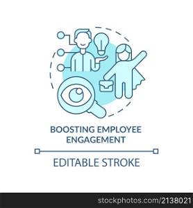 Boosting employee engagement turquoise concept icon. Business transparency abstract idea thin line illustration. Isolated outline drawing. Editable stroke. Roboto-Medium, Myriad Pro-Bold fonts used. Boosting employee engagement turquoise concept icon