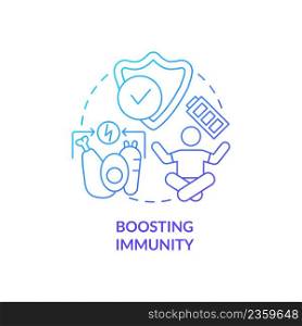 Boosting immunity blue gradient concept icon. Strengthen immune system. Healthy diet advantages abstract idea thin line illustration. Isolated outline drawing. Myriad Pro-Bold font used. Boosting immunity blue gradient concept icon