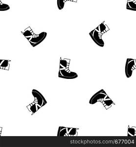 Boot for snowboarding pattern repeat seamless in black color for any design. Vector geometric illustration. Boot for snowboarding pattern seamless black