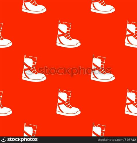 Boot for snowboarding pattern repeat seamless in orange color for any design. Vector geometric illustration. Boot for snowboarding pattern seamless