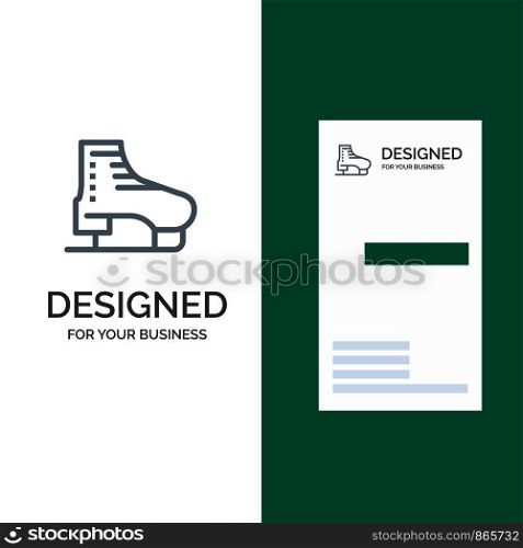 Boot, Ice, Skate, Skates, Skating Grey Logo Design and Business Card Template